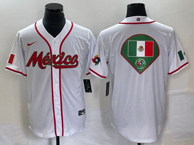 Men 2023 World Cub Mexico Blank White Nike MLB Jersey6->women mlb jersey->Women Jersey